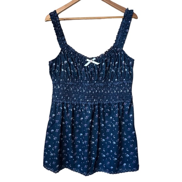 For Love And Lemons Lola Pointelle Dress Blue Floral - Picture 4 of 7